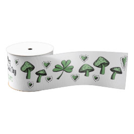 Genderneutraal Green Shamrock Heart & Mushroom 3" Grosgrain Lint