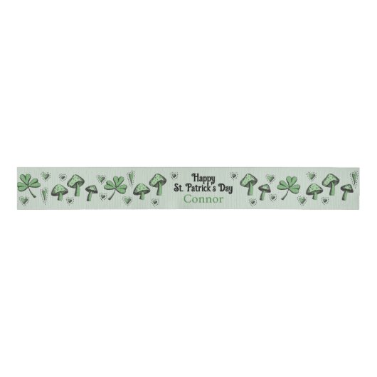 Genderneutraal Green Shamrock Heart & Mushroom 3" Grosgrain Lint (Voorkant)