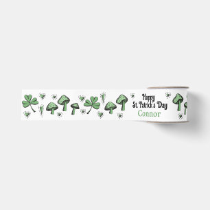 Genderneutraal Green Shamrock Heart & Mushroom 3" Grosgrain Lint