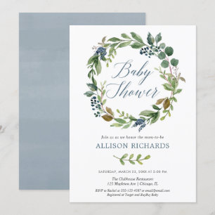 Genderneutraal groen stoffig blauw baby shower kaart