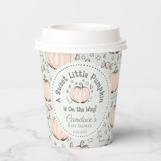 Genderneutraal lief klein pompoen Baby shower Papieren Bekers (Achterkant)