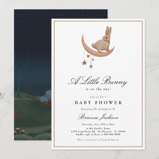 Genderneutraal Little Bunny Moon Stars Baby shower Kaart (Voorkant / Achterkant)