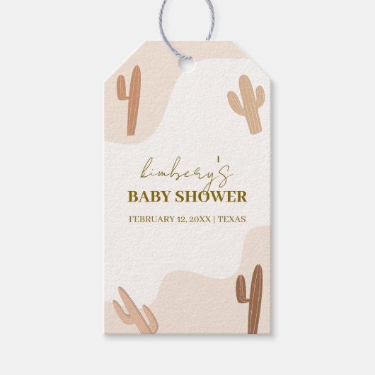 Genderneutraal Modern Boho Cactus Baby shower Cadeaulabel (Voorkant)