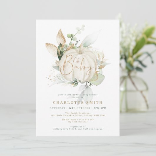 Genderneutraal pomkin Greenery Gold Baby shower Kaart (Staand voorkant)