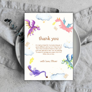 Genderneutraal sprookje Magic Dragon Baby shower Bedankkaart