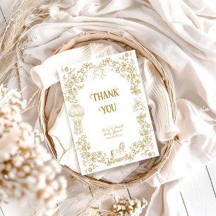 Genderneutraal Toile Whimsical Floral Baby shower Bedankkaart