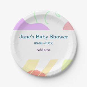Genderneutrale abstracte vormen baby shower naam papieren bordje