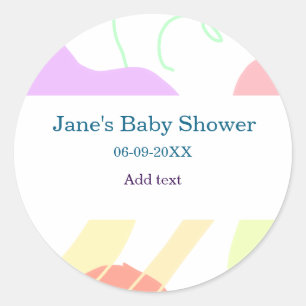 Genderneutrale abstracte vormen baby shower naam ronde sticker
