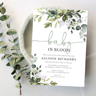 Genderneutrale Baby in Bloom greenery baby shower Kaart