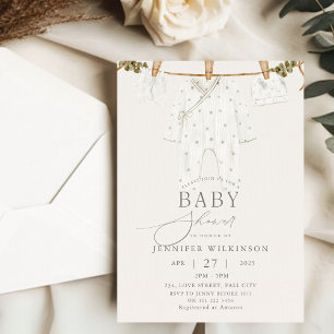 Genderneutrale Boho Clothes Line Baby shower Kaart