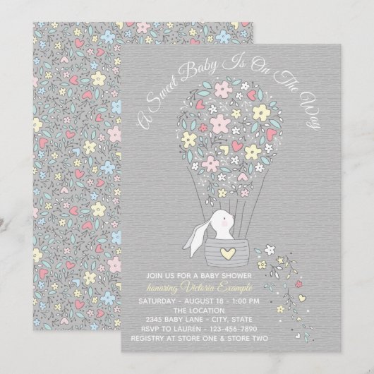 Genderneutrale Bunny Baby Shower Uitnodigingen (Voorkant / Achterkant)