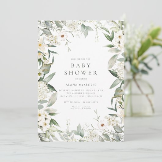 Genderneutrale Floral Greenery Baby shower Kaart (Staand voorkant)