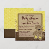 Genderneutrale gele bruine teddydouche nodigt uit  kaart (Voorkant / Achterkant)