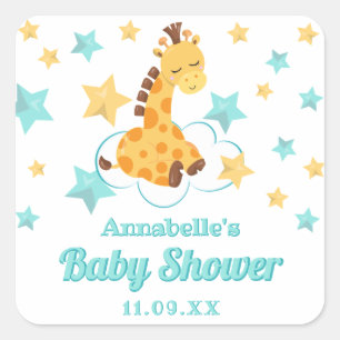 Genderneutrale Giraffe en sterretjes Baby shower Vierkante Sticker