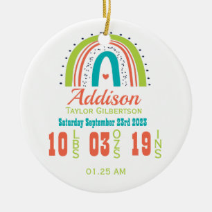 Genderneutrale regenboog Newborn Stats Keramisch Ornament