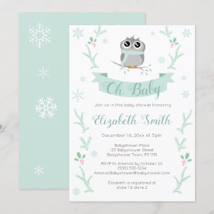Genderneutrale Schattigee uil winterbabyshower Kaart