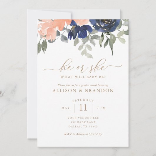 Genderonderzoek Roze en Blauwe Florals Hij of zij Kaart (Voorkant)