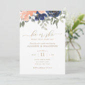 Genderonderzoek Roze en Blauwe Florals Hij of zij Kaart (Staand voorkant)