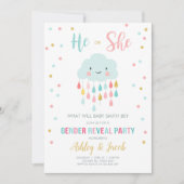 Genderonthulling Uitnodiging Cloud Rain Drops Kleu (Voorkant)