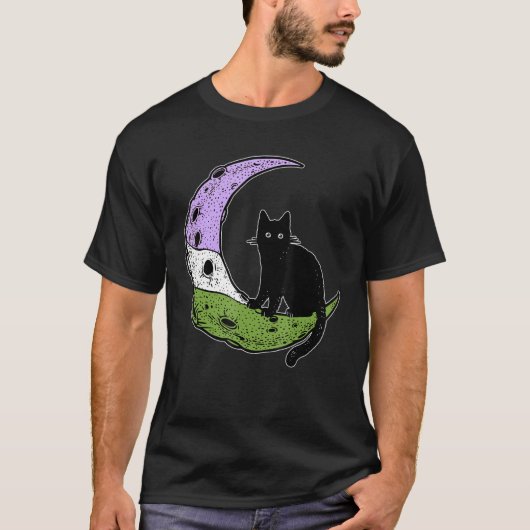 Genderqueer Moon Space Cat Pride Flag Lgbt Subtle T-shirt (Voorkant)