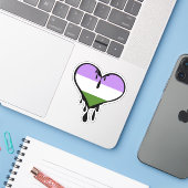 Genderqueer Pride Dripping Heart Sticker (Laptop met iPhone)