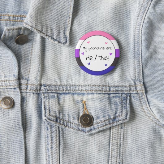 Gendervloeien Hij/Zij Pronoun Pin Ronde Button 5,7 Cm (In situ)