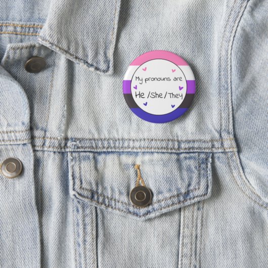 Gendervloeien Hij/Zij Pronoun Pin Ronde Button 5,7 Cm (In situ)