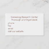 Genealogie-onderzoeker,  visitekaartje (Achterkant)