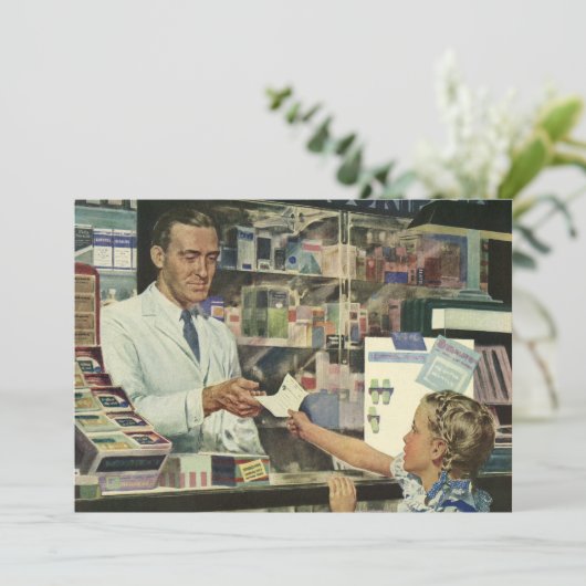 geneeskunde, apotheker en meisje op farmacie kaart (Staand voorkant)