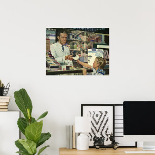 geneeskunde, apotheker en meisje op farmacie poster