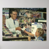 geneeskunde, apotheker en meisje op farmacie poster (Voorkant)
