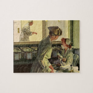 geneeskunde, verpleegkundigen met pasgeboren Baby Legpuzzel