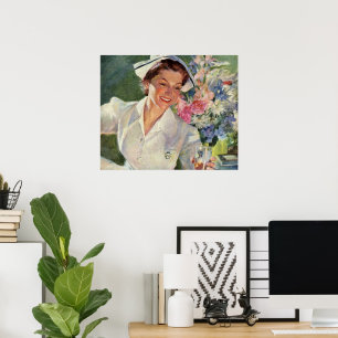 geneeskunde, vrolijke verpleegkunde in uniform poster