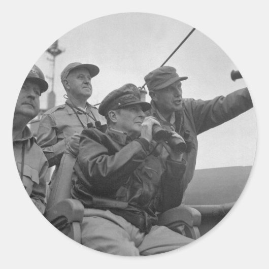 Generaal Douglas MacArthur Shelling of Inchon Ronde Sticker (Voorkant)