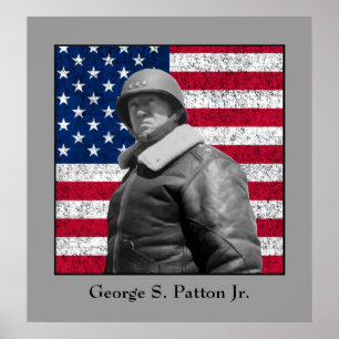 Generaal George S. Patton en de Amerikaanse vlag Poster