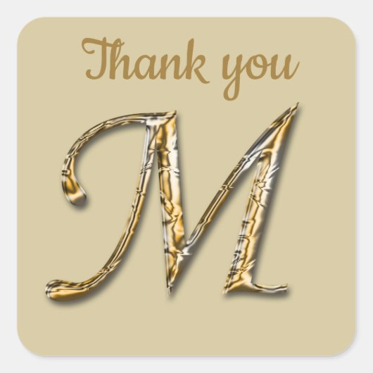 Generaal Hartelijk dank Gold Silver Letter M Monog Vierkante Sticker (Voorkant)