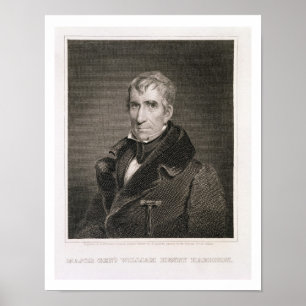 Generaal-majoor William Henry Harrison, gegraveerd Poster