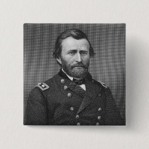 Generaal Ulysses Simpson Grant, gegraveerd na een Vierkante Button 5,1 Cm
