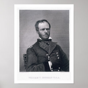 Generaal William Tecumseh Sherman, gegraveerd na e Poster