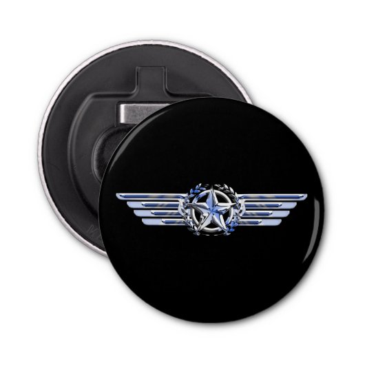 General Air Pilot Chrome like Star Wings Black Button Flesopener (Voorkant)