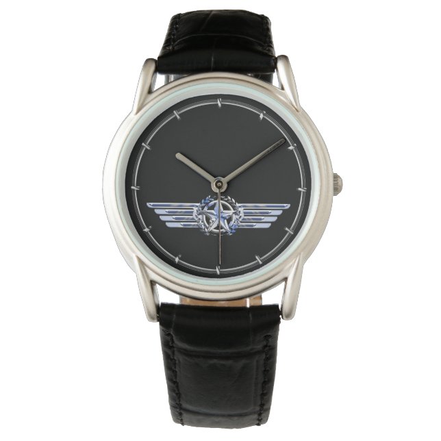 General Air Pilot Chrome like Star Wings Black Horloge (Voorkant)