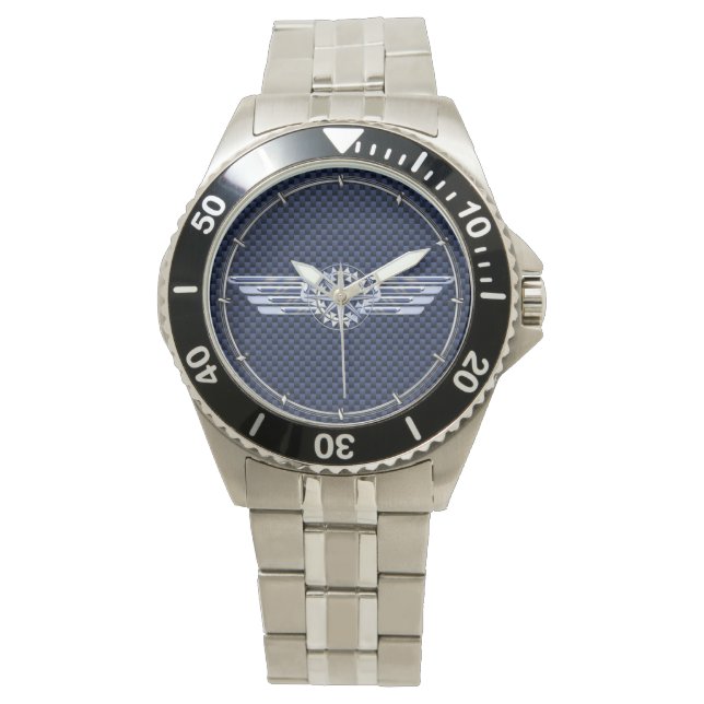 General Air Pilot Chrome like Wings Compass Horloge (Voorkant)