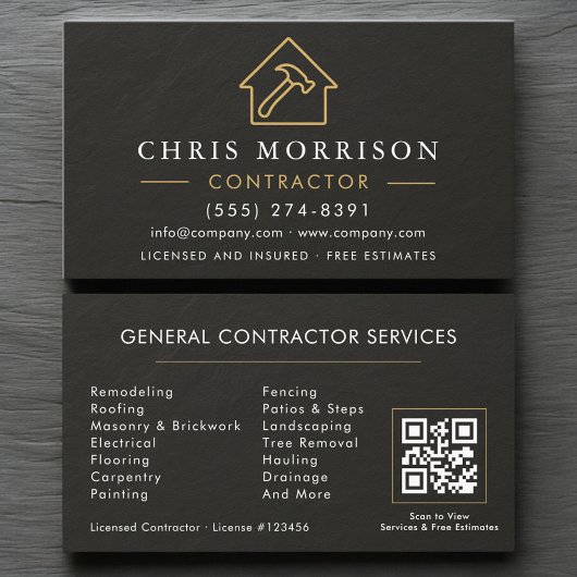 General Construction Slate Stone.Black QR Code Visitekaartje