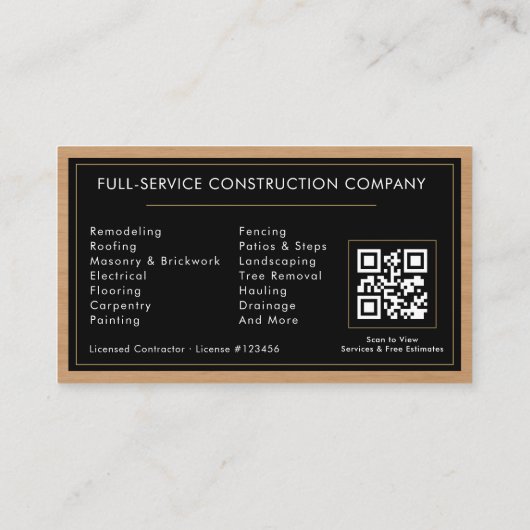 General Contractor QR Code Wood Visitekaartje (Achterkant)