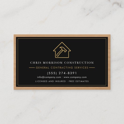 General Contractor QR Code Wood Visitekaartje (Voorkant)