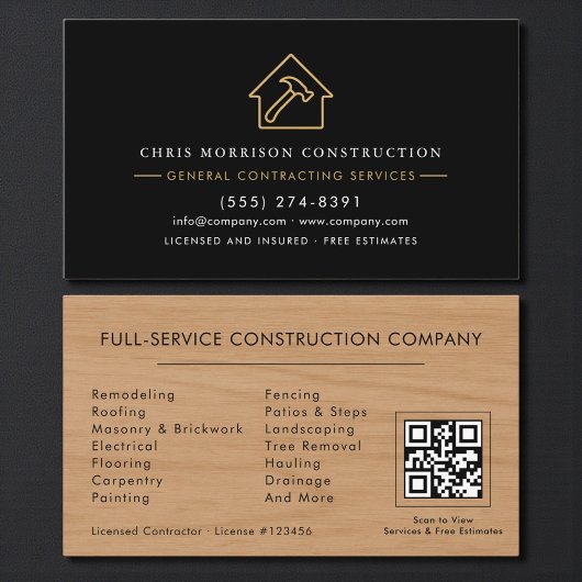 General Contractor Rustic Wood QR Code Visitekaartje