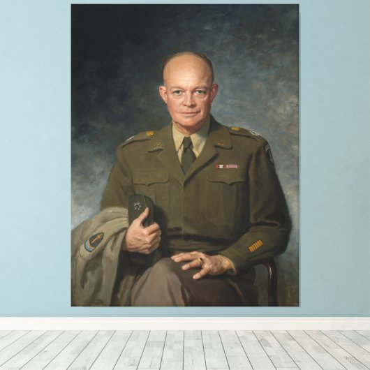 General Dwight Eisenhower 5 Star Painted Portret Canvas Afdruk (Insitu (Houten vloer))