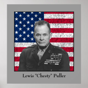 General Puller en de Amerikaanse vlag Poster