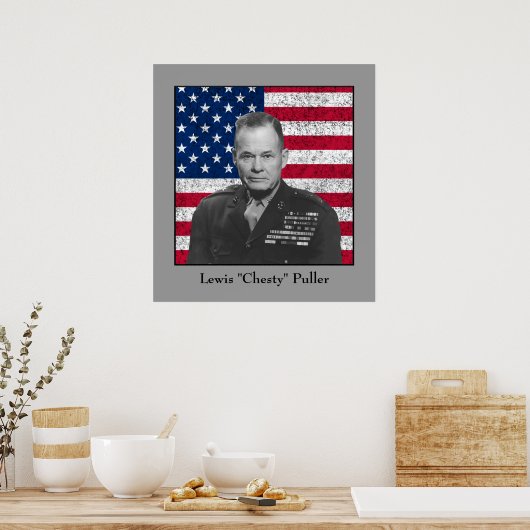 General Puller en de Amerikaanse vlag Poster (Keuken)