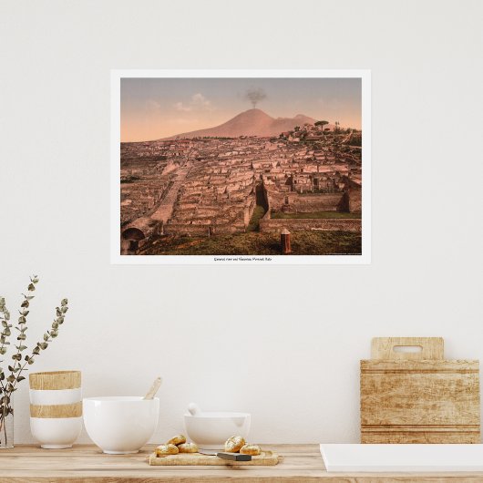 General uitzicht and Vesuvius, Pompeii, Italië Poster (Keuken)